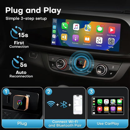 2026 Upgraded 2in1 Wireless Carplay Adapter for Apple iPhone,Android Auto Carplay Adapter,Bluetooth,WiFi Dual Core,Mini Car Play Adapter USB &Type-c Dongle,Smaller,Fast,Stable,No Delay