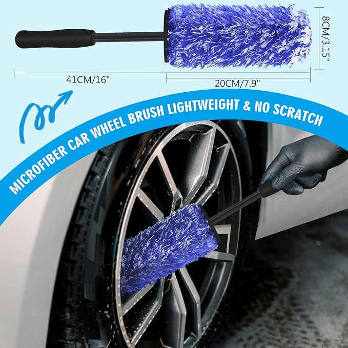 Car Wheel Brush Set, 5 Pack Soft Microfiber & Scratch-Free Deep Wheel Tire Scrubbing Tool with Detailing Brush for Car Vehicle Motorcycle Tire Rim Fenders Engine Exhaust Tips Car Wash Kit