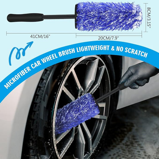 Car Wheel Brush Set, 5 Pack Soft Microfiber & Scratch-Free Deep Wheel Tire Scrubbing Tool with Detailing Brush for Car Vehicle Motorcycle Tire Rim Fenders Engine Exhaust Tips Car Wash Kit