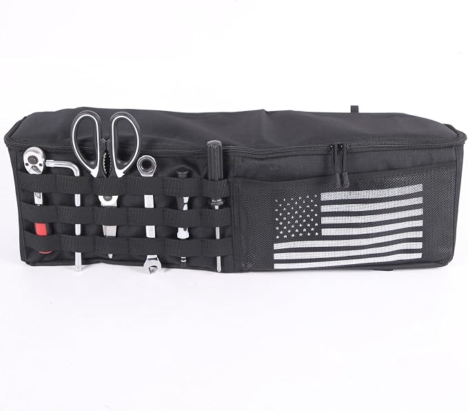 Aunginsy 1PCS Trunk Organizer Compatible with Toyota FJ Cruiser 2007-2021+, Car Right Side Trunk Storage Bag Backseat Hanging Storage Multi-Compartment Space Saving Accessories, With USA Flag Pattern
