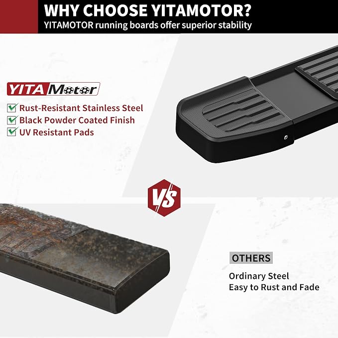 YITAMOTOR 6 Inches Running Boards Compatible with 2019-2026 Chevy Silverado/GMC Sierra 1500 Crew Cab, 2020-2026 2500HD 3500HD Crew Cab, Black Side Steps Black Nerf Bars