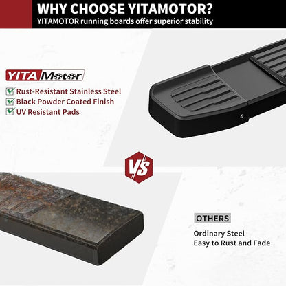 YITAMOTOR 6 Inches Running Boards Compatible with 2019-2026 Chevy Silverado/GMC Sierra 1500 Crew Cab, 2020-2026 2500HD 3500HD Crew Cab, Black Side Steps Black Nerf Bars