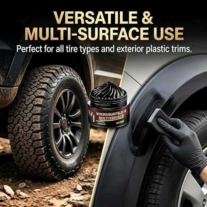 Premium Tire Coating & Trim Restorer, Tire Coating Paste Rapid Acting, Ceramic Tire Coating Bring Back Deep Black Shine to Rubber Plastic, Long-Lasting UV Protection (4PCS)