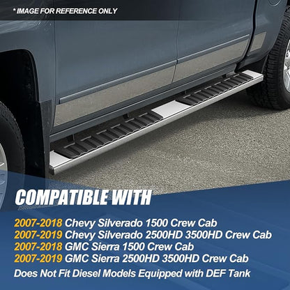 Auto Dynasty 6.75" Running Boards for Truck 2007-2019 Chevy Silverado/GMC Sierra 1500 2500HD 3500HD Crew Cab, Stainless Steel Side Steps, Chrome Nerf Bars Step Rails