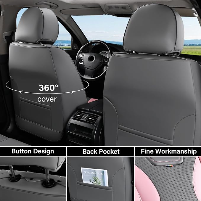 Coverado Car Seat Covers Full Set, Seat Covers for Cars, Front Seat Covers and Back Seat Cover Waterproof Leather Automotive Seat Cover, Universal Car Interior Protectors Cushion for Most Cars