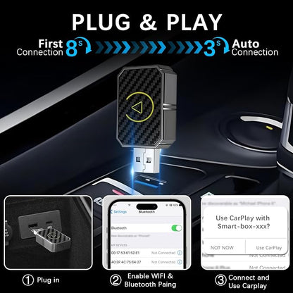 Wireless Carplay Adapter for Apple Android Auto Wireless Adapter for Factory Wired Cars,Bluetooth Fast Auto-Connect No Lag for iPhone 6+/iOS 10+ Android 11+