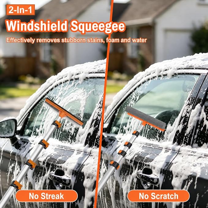 Car Wash Kit with 4-12FT Telescoping Extension Pole, Cleans Spider Webs, Washable & Reusable for High Ceilings, Fans & Outdoor Cleaning