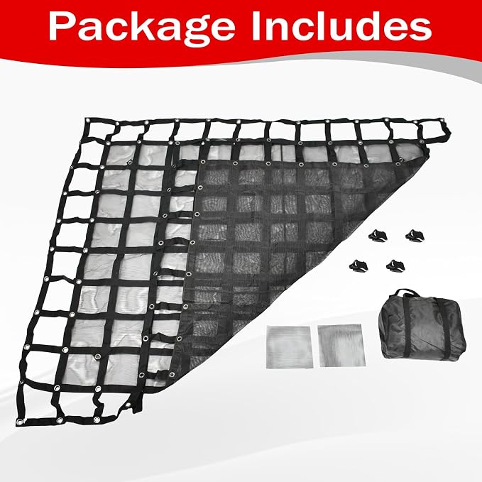 Heavy Duty 81" x 96" Truck Bed Cargo Net with Adjustable Cam Buckles & S-Hooks & Cross Strap,6.75' x 8' Cargo Net with 1500LBS Capacity for Pickup Truck Bed Trailer SUV Jeeps