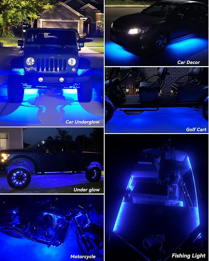Keiurot Car Led Strip Lights 24" Connectable Blue Led Light Strip for Cars Boat Marine Golf Cart Trucks Waterproof 12V Led Light Strip, 4Pack