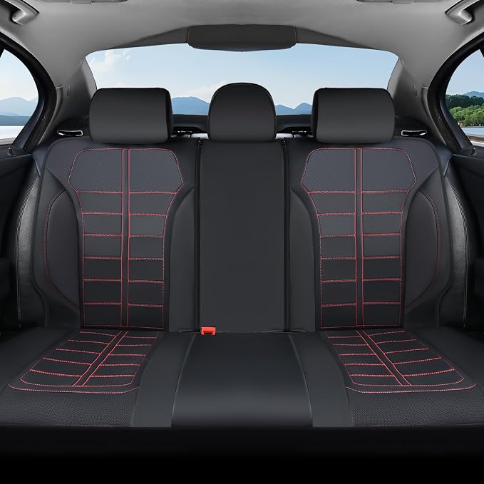 Coverado Rear Seat Covers Breathable Leather Waterproof Automotive Car Seat Cushion Protector Universal Fit for Most Cars SUV Trucks, Redline