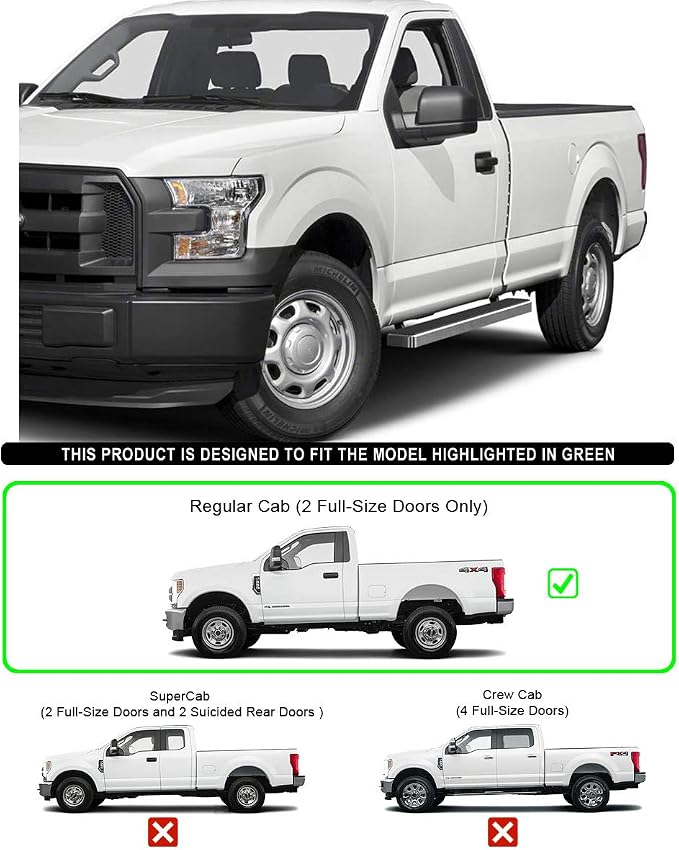 APS Running Boards 5 inches Compatible with Ford F150 2015-2026 Regular Cab & F-250 F-350 Super Duty 2017-2026 304 Stainless Steel (Nerf Bars Side Steps Side Bars)