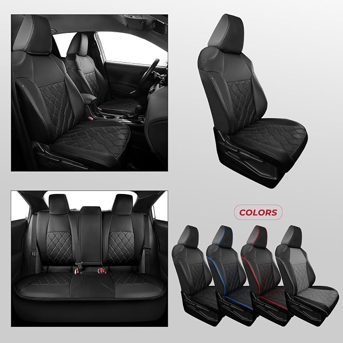FREESOO for Toyota Corolla Seat Covers L LE 2020 2021 2022, Luxury Leather Seat Covers for Cars, Custom Fit Car Seat Covers, Waterproof Car Seat Cover Cushions Protector, Black Full Set