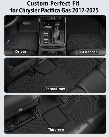 Floor Mats & Cargo Liner for Chrysler Pacifica 2017-2025 2026 Gas 7-Seater Touring (Non Hybrid&Non Pinnacle) All Weather TPE Rubber Trunk Mat Automotive Floor Liners for Pacifica Fuel 2025 Accessories