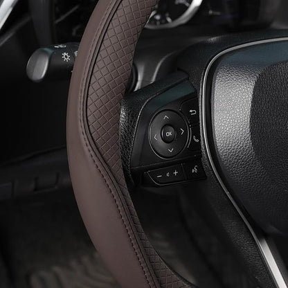 SEG Direct Steering Wheel Cover 14.5-15 inch (37-39 cm) Medium Size, Microfiber Leather, Non-Slip Comfortable Grip, Fits Cars Trucks SUVs, Chocolate Brown