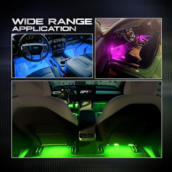 OPT7 Aura Interior Car Lights 6pc with Remote Control, Color Change, Music Sync Inside Ambient Lighting Kit, Car Truck LED Lights Under Dash Accessories, Charger Adapter 12V, 6pc Single Row LED Strip