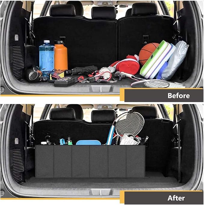 MIU COLOR Trunk Organizer for SUV, Car Organizer, Collapsible Trunk Organizer for Car, Non-Slip Bottom, Storage Organizer for Sedans, Van, Jeep, Grocery, Large 3 Compartments, Black 32"×13"×10.6"