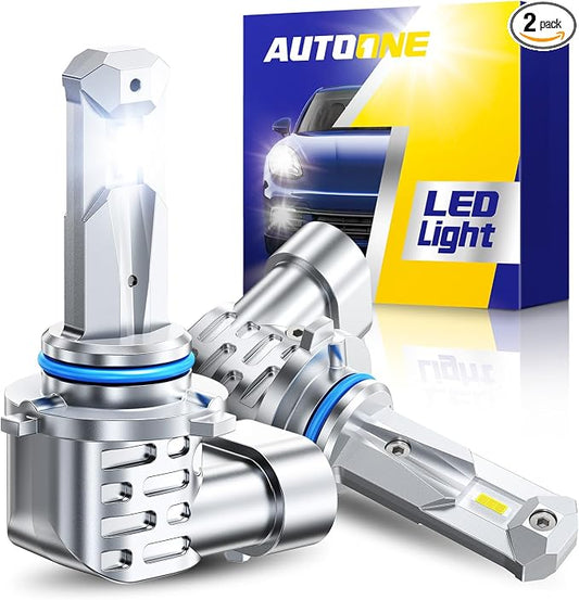 AUTOONE 9005/HB3 LED Light Bulbs, 40,000LM 900% Ultra Brightness, 6500K Cool White, 1:1 Halogen Size, Flicker-free 10-Years Long Service Life Fog Light with Cooling Fan, Plug and Play, Pack of 2