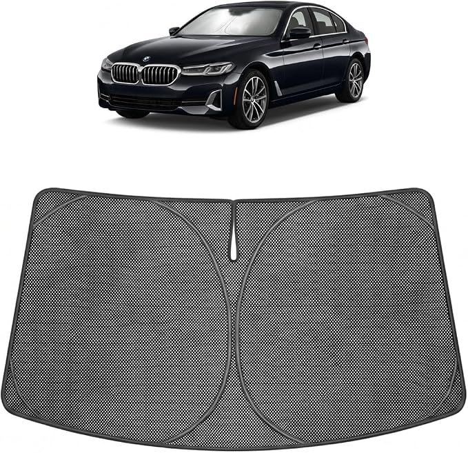 Proadsy Windshield Sun Shade Custom Fit BMW 5-Series 2024-2026 Ice Crystal Black Front Window Sunshade UV and Heat Blocker Foldable Visor Keeps Car Cooler for Summer Parking and Daily Use