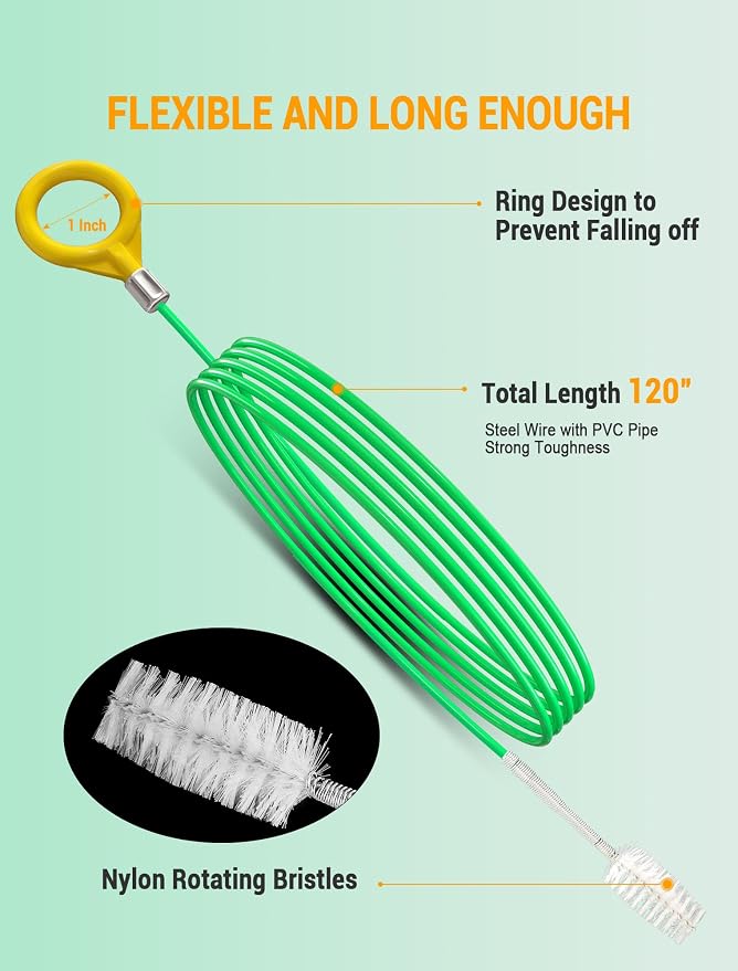Auto Sunroof Cleaning Tool, 120 Inch Long Flexible Pipe Brush, Tube Cleaner Brush with 1 PC 7.9 Inch Drain Brush, Slim Drain Dredging Brush Perfect for Car Sunroof, Windshield Wiper Drain Hole