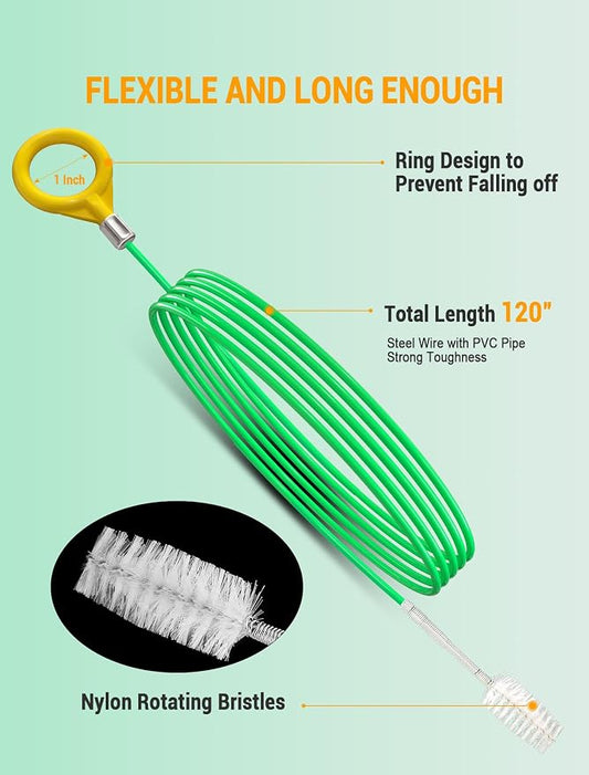 Auto Sunroof Cleaning Tool, 120 Inch Long Flexible Pipe Brush, Tube Cleaner Brush with 1 PC 7.9 Inch Drain Brush, Slim Drain Dredging Brush Perfect for Car Sunroof, Windshield Wiper Drain Hole