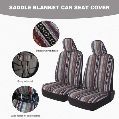 10 PCS Baja Saddle Blanket Car Seat Covers, Full Set Breathable Striped Woven Auto Seat Protector, Hippie Boho Airbag Compatible Seats Covers for Most Cars, SUVs, Trucks