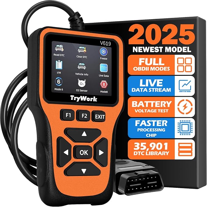 OBD2 Scanner Diagnostic Tool, Check Engine Code Reader with 35901 DTC Lookup, Mode 6 & 8, I/M Readiness for All OBDII Cars Since 1996 (Yellow)