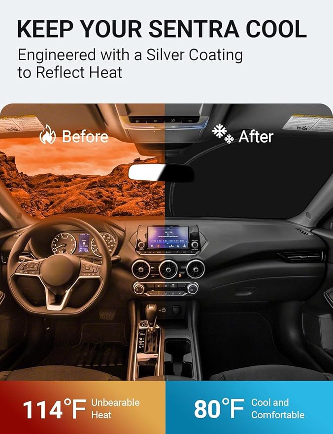 Proadsy Windshield Sun Shade for Nissan Sentra 2026 2025 2024 2023 2022 2021 2020 Custom Fit S, SV, SR, Sedan Accessories Foldable Sunshde Protector Blocks UV Rays Keep Car Cooler