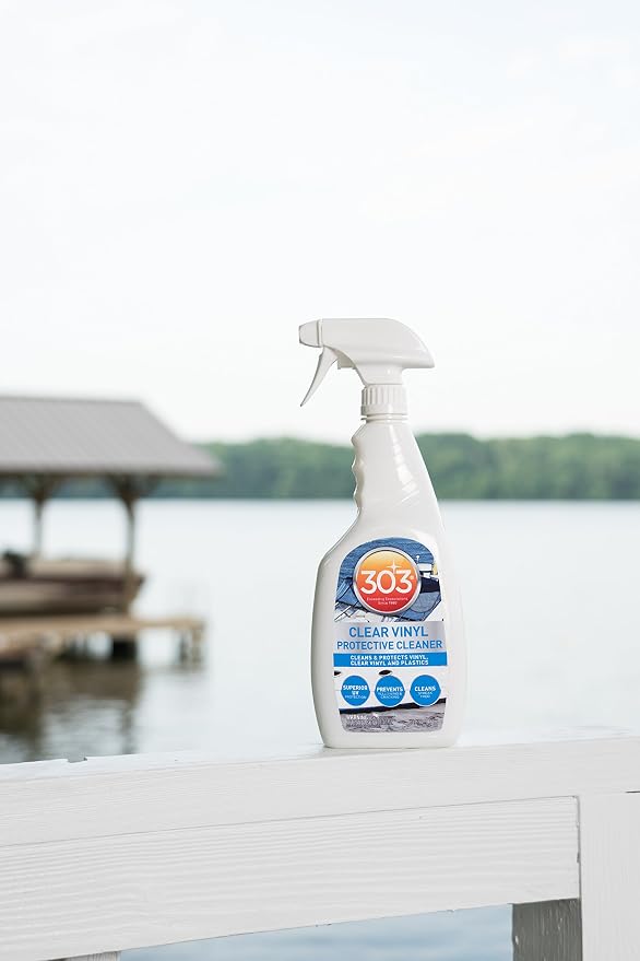 Cleans and protects clear marine vinyl while helping prevent yellowing, hazing, and cracking.