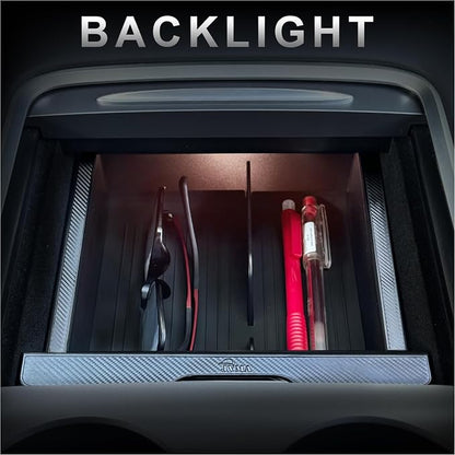 JVMA Backlight Center Console Organizer Tray Slide Transparent PC Upgrade | for Tesla Model Y 2021-2024 and Tesla Model 3 2021 2022 2023 Accessories 3 Carbon Edition