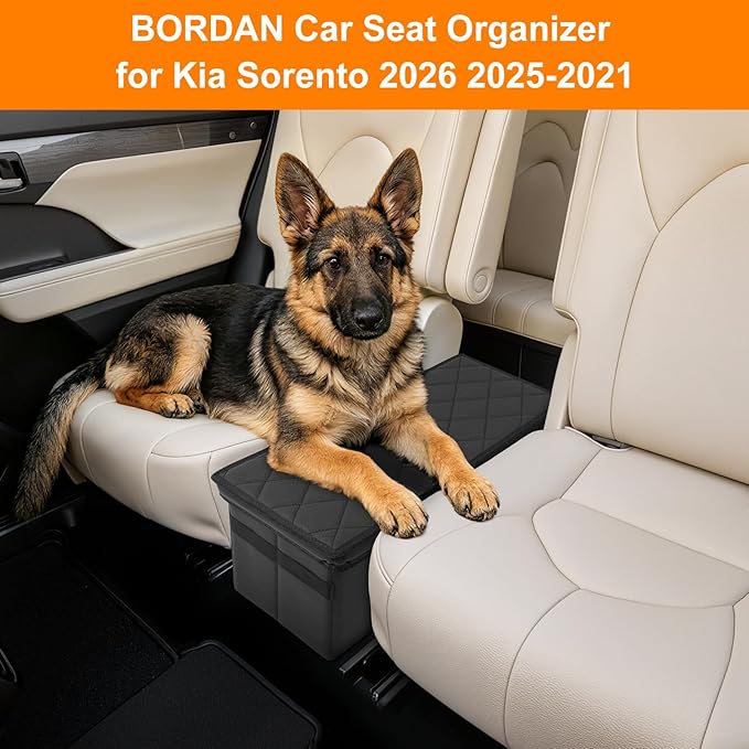 Car Seat Organizer for Kia Sorento 2026 2025 2024-2021 w/Built-In Cooler Bag, Car Second Console Organizer w/Non-Slip Strips, Foldable Backseat Organize for Dog Toys Kids Snacks Travel Storage Box