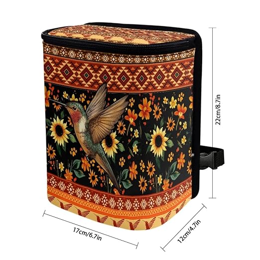 BIGCARJOB Tribal Hummingbird Car Trash Bags for Back Seat Auto Hanging Trash Can with Lid Car Trash Bag Storage Organizer Universal Car Trash Interior Accessories