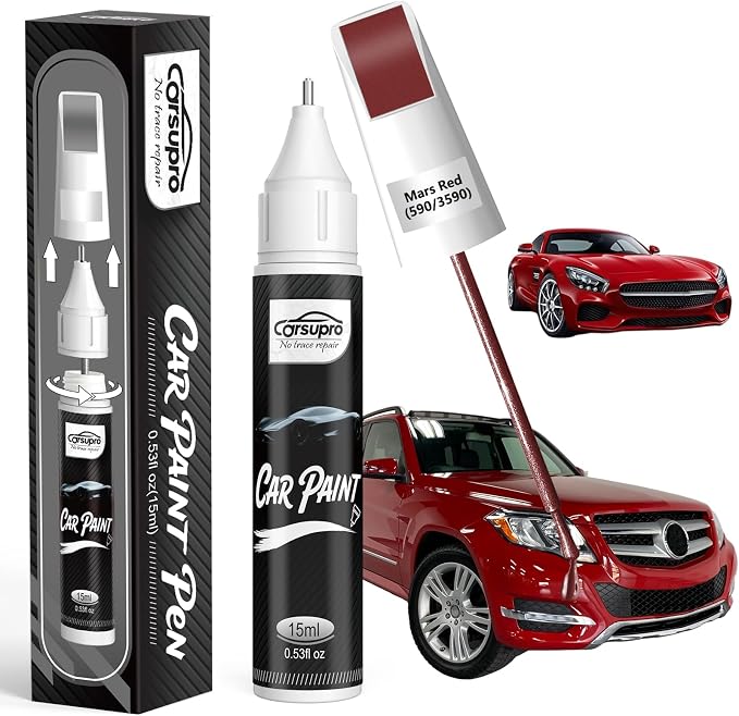 Mars Red(590/3590) for Mercedes Benz Touch Up Paint Pen, 2 in 1 Car Scratch Remover with Pen Tip and Brush, Precise Color Match for Car Paint Scratch Repair, Quickly and Easily Fix Chips and Nicks