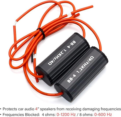 RECOIL BB-4 Bass Blocks Designed to Protect Car Audio 4 Inch Speakers, Eliminate Frequencies 0-1.2kHz at 4 Ohms, Pair