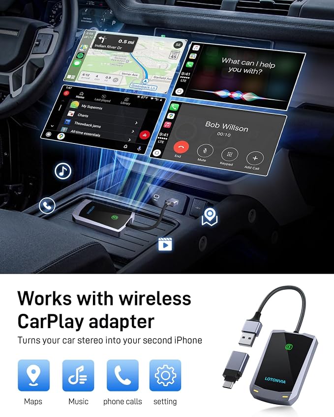 Wireless CarPlay Adapter 2024 Upgrade for iPhone - Plug & Play Wireless Carplay Dongle for Apple,Converts Factory Wired CarPlay to Wireless,Stable Fast Connection, Fits Cars from 2015 & iPhone iOS 10+