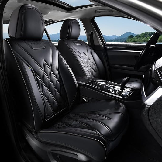Coverado Car Seat Covers, Front Covers for Cars, Car Seat Cover Front Seats, Automotive Seat Cover, Waterproof, Leather Car Seat Cushion, Universal Interior Seat Protectors for Most Cars Black