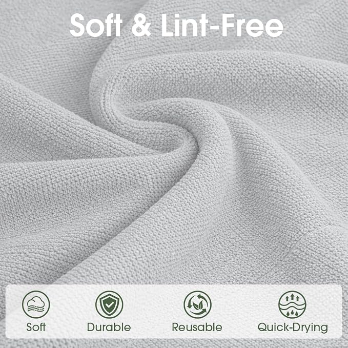 Microfiber Cleaning Cloth Roll - 100 Pack Tear Away Microfiber Paper Towels, Reusable, Washable, Scratch-Free, Kitchen Towels for Car, Home, Kitchen, Glass, Dishes (Light Grey)