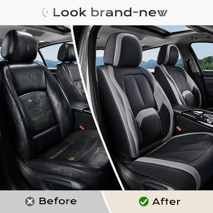 Coverado Seat Covers, Premium Nappa Leather Car Seat Covers Front Seats, Waterproof Car Seat Protector with Lumbar Support, Front Driver Seat Covers Universal Fit for Most Cars (Black&Gray)