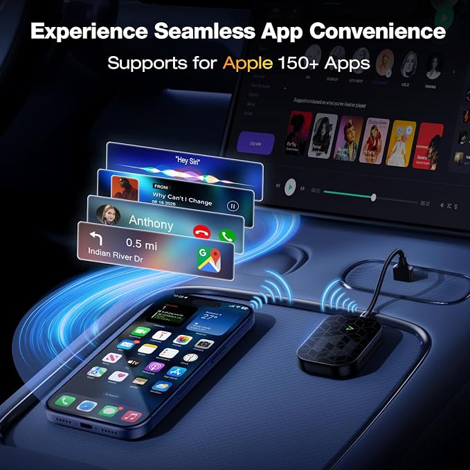 Wireless CarPlay Adapter for Apple [2026 Upgraded A7-Ultra Chip] Multi-User, Full-Auto Car Play Wireless Adapter for iPhone 6-17 Pro Max, Zero Latency, Cars 2015+, Plug & Play (Medium)