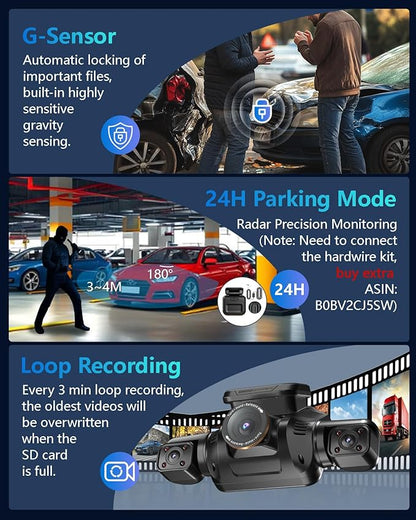 HUPEJOS AI Dash Cam Front Rear Inside with Driver Monitor System, 360° Car Camera 4K, 4 Channel Camera for Cars, WiFi GPS, Dashcam 64GB SD Card, Night Vision, 24H Parking Mode, Upgrade DMS V8Plus