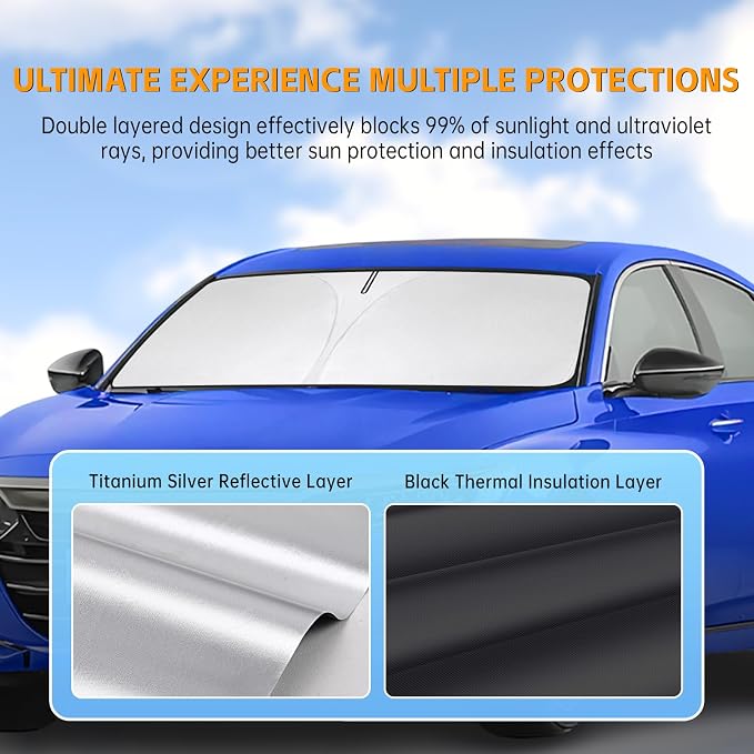 Front Windshield Sun Shade Compatible with Honda Accord 2006-2025 2026, Sun Visor Protector Blocks UV Rays Sunshade for Accord Foldable Interior Accessories