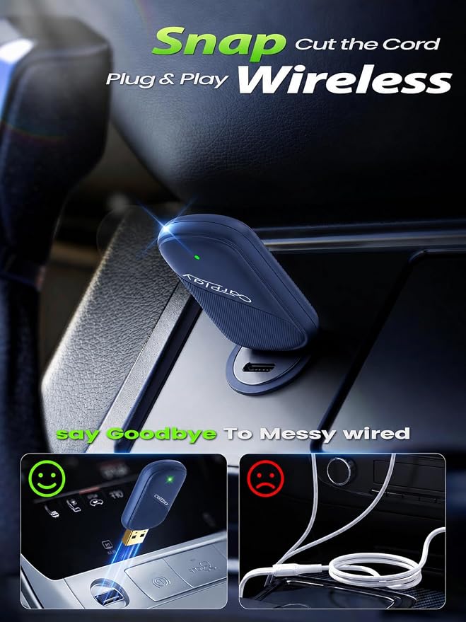 Wireless CarPlay Adapter for iPhone - Wired to Wireless CarPlay Dongle with USB-A/USB-C, Gold-Plated USB, Low Latency, Auto Reconnect, Mini Plug & Play Adapter for OEM Wired Cars 2016+