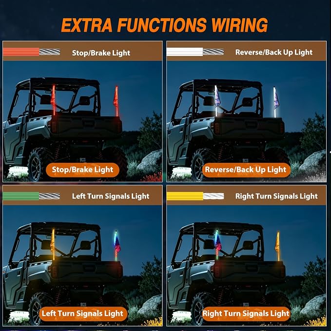 Nilight LED Whip Light 2PC 3FT Spiral RGB Antenna Whips with Spring Base, App/Remote Control DIY Chasing Patterns Brake & Reverse Turn Signal Lights for Side by Side ATV UTV RZR Can-Am Buggy Jeep