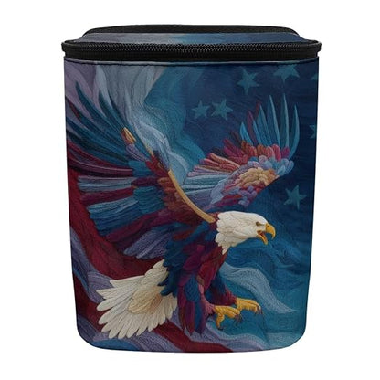 Talayituse Eagle American Flag Print Car Trash Bin, Large Size Auto Trash Can Adjustable Portable Garbage Can with Lid, Vehicle Hanging Bag for Headrest Front Back Seat 4th of July Decor
