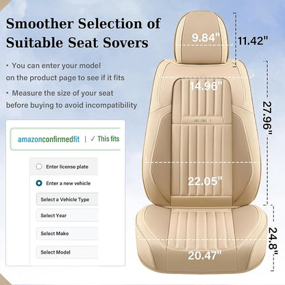 Coverado Front and Back Seat Covers for Cars, Nappa Leather Car Seat Covers, Automotive Seat Covers for Trucks, 5 Seats Waterproof Carseat Protector Car Seat Cover Beige, Universal Fit for Most Cars