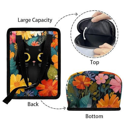 Talayituse Black Cat Daisy Flower Print Car Trash Can Portable Auto Garbage Bin Multifunctional Vehicle Interior Accessories with Adjustable Straps Universal Fit Truck SUV Sedan