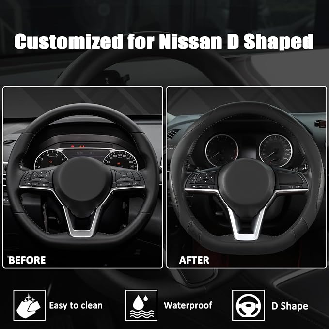 West Llama Flat Bottom Car Steering Wheel Cover for Nissan,D Shaped Steering Wheel Cover for Rogue,Altima,Kicks (Black-Standard Size)