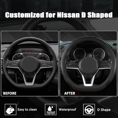 West Llama Flat Bottom Car Steering Wheel Cover for Nissan,D Shaped Steering Wheel Cover for Rogue,Altima,Kicks (Black-Standard Size)