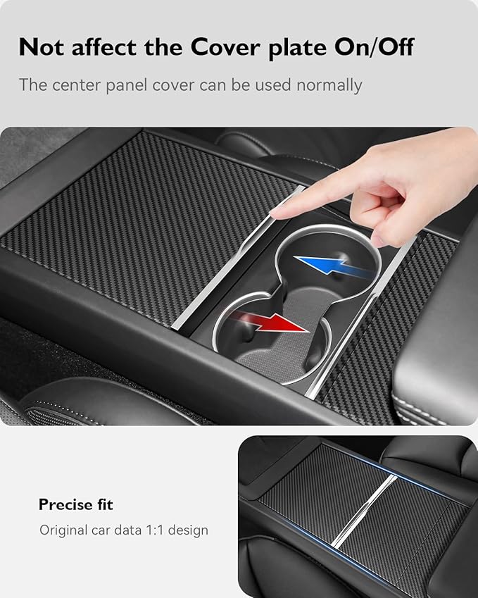 Farmogo Center Console Carbon Fiber Wrap Kit for Tesla Model Y Juniper 2025-2026 & Model 3 Highland 2024-2026 Accessories 3PCS Center Console Cover Interior Decoration Wrap Kit (Matte Carbon Fiber)