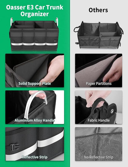 Oasser Trunk Organizer, Large, Black | Waterproof, Collapsible, Foldable Hard Cover, Aluminium Alloy Handle, Reflective Strip