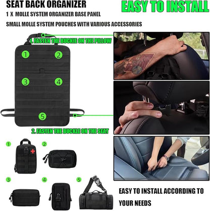 7 PACK Tactical Seat back organizer Truck organizer With 6 Detachable Pouches Universal For Car Truck Ford Jeep Military-Grade Heavier Panels With Multi-functional Packs (Black)